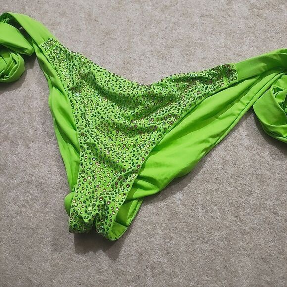 Luxury Rhinestone Lime Green Scrunch Butt Side Tie Bikini Bottom #8 - Picture 1 of 5